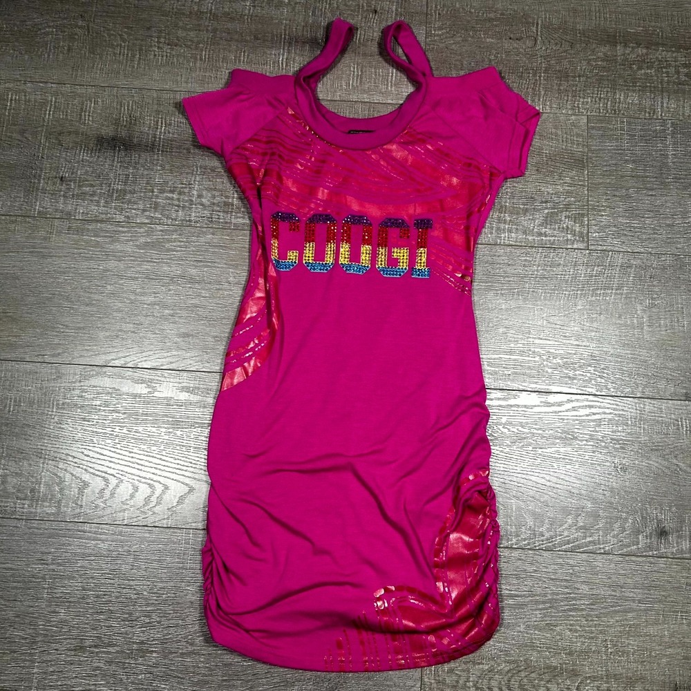 Coogi Mini Dress Women's M‎ Pink Preppy Cocktail Casual Rhinestone Logo Stretch
